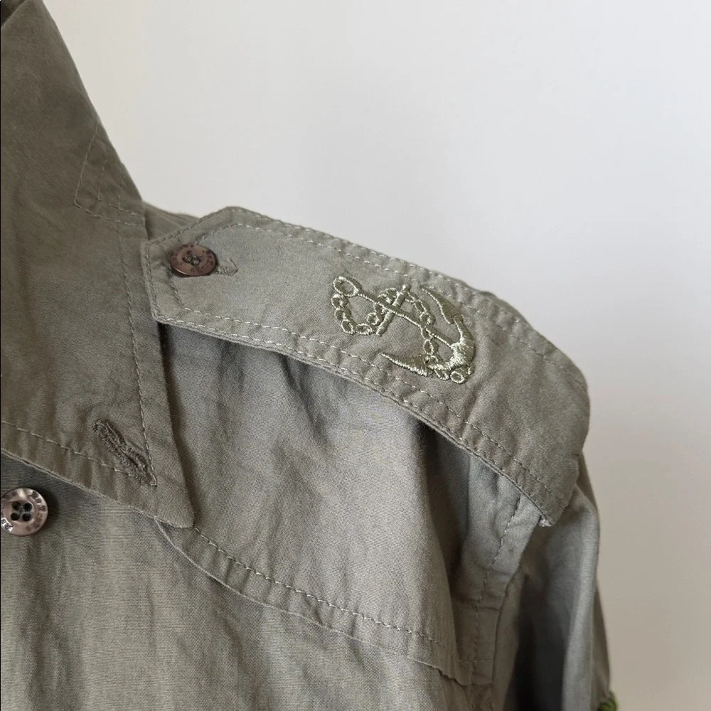 Unisex Military Style Olive Button Down Shirt - Picture 3 of 7